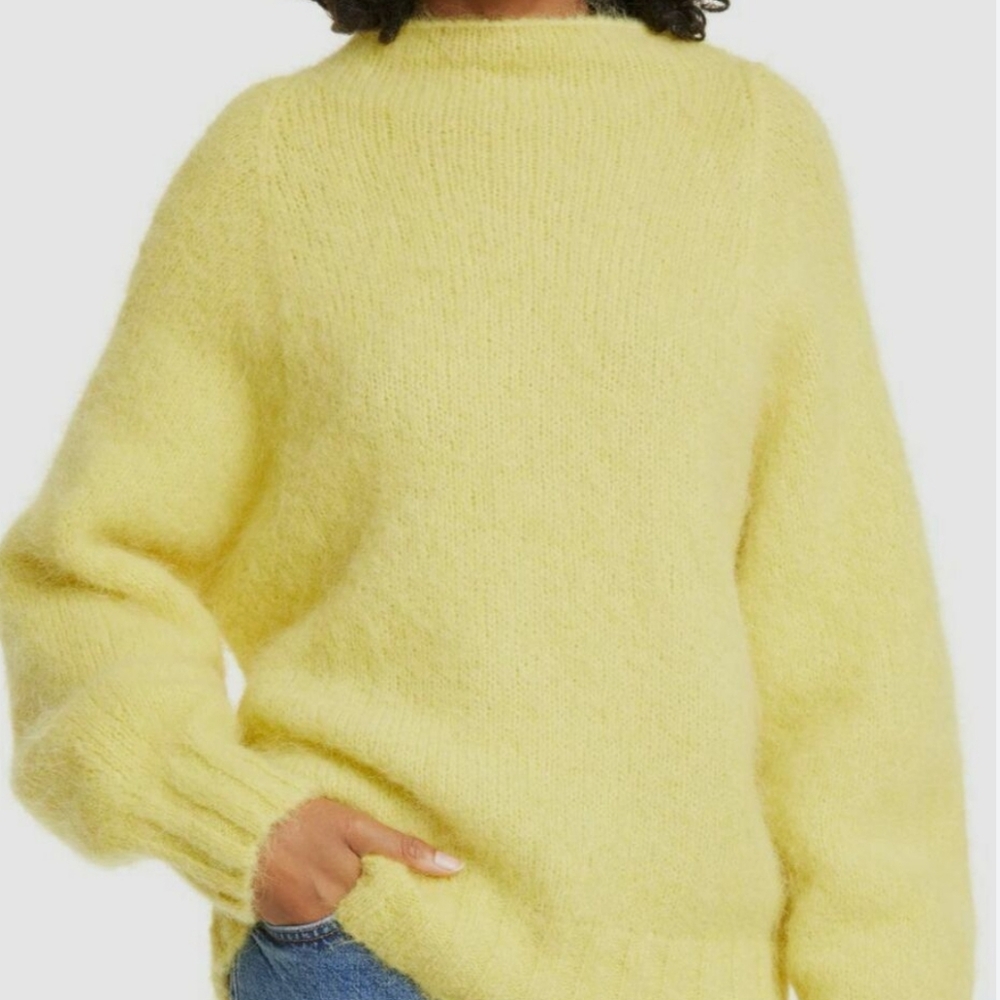 $395 Equipment Yellow Boat Neck Alpaca Fuzzy Textured Oversized Sweater Sz S